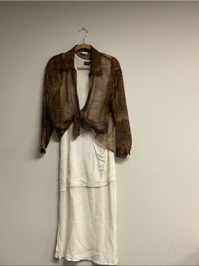 Animale by Jacques Ruc Sheer Abstract Print Blouse with Cream Slip